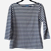 J. McLaughlin Wavesong Tee Navy White Catalina Cloth Button Shoulder Top Small - £27.09 GBP