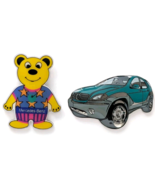 Mercedes-Benz Promo Pins Lot 2 Yellow Bear Mascot &amp; Teal SUV Car Auto De... - $19.99
