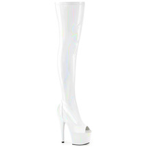 Pleaser ADORE-3011HWR Women&#39;s 7&quot; Heel Platform Peep Toe White Thigh High Boots - £82.21 GBP
