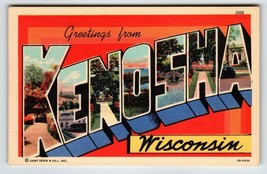 Greetings From Kenosha Wisconsin Large Letter City Postcard Curt Teich Unused - £11.27 GBP