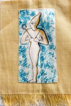Vintage  Linen Egyptian Motif FingerTip Towel Provenance Unused Gold Blue - $507.58 MXN