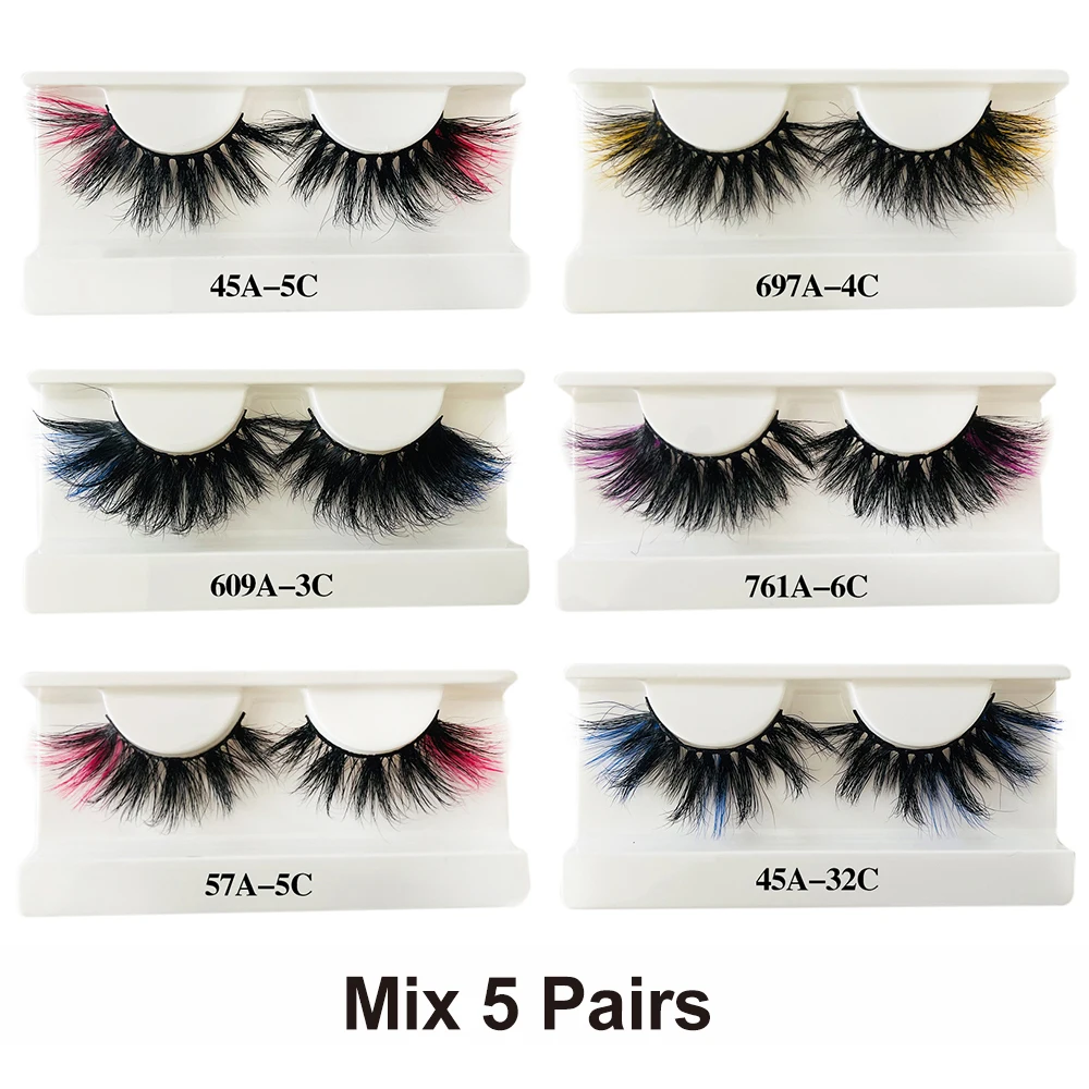 Red mink lashes wholesale fluffy false color eyelashes in bulk 25mm long pink fake full thumb200