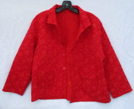 Casual Studio Reversible Red Batik Print Asian Quilted Jacket Size Large Vintage - £22.25 GBP