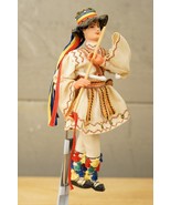 Vintage Souvenir Fabric Cloth Doll Romania Folk Art Ethnic Costume Dress 9&quot; - £27.09 GBP