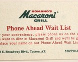 Romano&#39;s Macaroni Grill Restaurant Vintage Business Card Tuscan Arizona bc4 - $3.95
