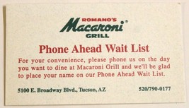 Romano&#39;s Macaroni Grill Restaurant Vintage Business Card Tuscan Arizona bc4 - £3.11 GBP