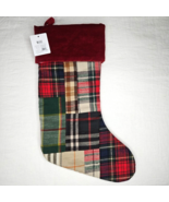 Pottery Barn Kirk Plaid Patchwork Christmas Stocking Medium Velvet Cuff New - $47.53