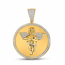 10k Yellow Gold Mens Round Diamond Circle Angel Charm Medallion Pendant 1/2 Ctw - £914.88 GBP
