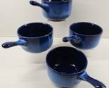 4 Sango Nova Blue Open Onion Soup Handled Bowls Set Stoneware Serving Di... - $56.30