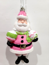 Christmas Holiday Shabby Chic Pink Santa Claus Plastic Ornament 5.5&quot; - £13.55 GBP