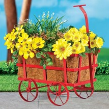 Red Metal Wagon Garden Planter w Coco Liner Indoor Outdoor Patio Yard Ho... - $603.67 MXN