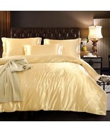 Light Tan Champagne Luxury Silk Bedding Set. Include Silk Duvet Cover, S... - £76.35 GBP