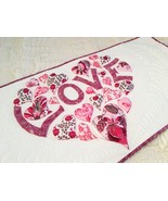 Quilted heart table runner, Tablecloth Valentines Day, Bed topper Mother... - $148.50 CAD