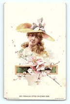 Victorian Trade Card 1894 Woolson Spice Co Curly Hair Lady Large Hat Bow... - £15.79 GBP