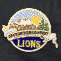 Oregon Lions Club Gresham Breakfast Gold Tone Enamel Vintage Mountain Sun Tree - £9.68 GBP