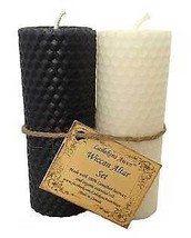 4 1/4&quot; Wiccan Altar Set Black &amp; White Lailokens Awen Candle - £25.27 GBP