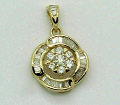 0.50 Ct Round Cut Moissanite Baguette Cluster Pendant in 14K Yellow Gold Plated - £81.84 GBP