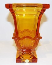 Vintage Josephinenhutte Germany Crystal Moser Style Amber 8&quot; Square Footed Vase - £169.98 GBP