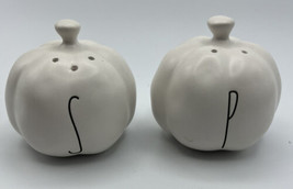 Salt and Pepper Shakers Rae Dunn Pumpkin White Black Letters 9&quot; Dia. 3&quot; Tall - £16.43 GBP