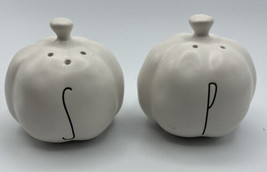 Salt and Pepper Shakers Rae Dunn Pumpkin White Black Letters 9&quot; Dia. 3&quot; ... - £16.10 GBP