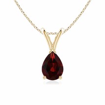 V-Bale Garnet Solitaire Pendant in 14K Yellow Gold (Grade- AA, Size- 7x5MM) - £220.07 GBP