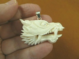 (j-Drag-1) mystical white Dragon head carving PENDANT of Water Buffalo bone - $30.84
