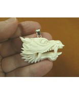 (j-Drag-1) mystical white Dragon head carving PENDANT of Water Buffalo bone - $30.84