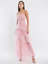 BCBGMAXAZRIA OLY Tiered Ruffled Tulle Evening Gown Pink Rose Size 10 $498 - £232.07 GBP