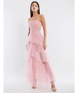 BCBGMAXAZRIA OLY Tiered Ruffled Tulle Evening Gown Pink Rose Size 10 $498 - £232.15 GBP