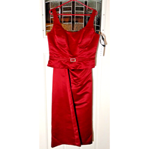 Bill Levkoff European Red Satin 2Pc Full Maxi Skirt Crop Top Rhinestone S-16 NEW - $29.98