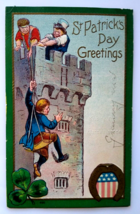 St Patrick&#39;s Day Postcard Castle Climbers US Flag Embossed 1909 Series 4... - £22.12 GBP