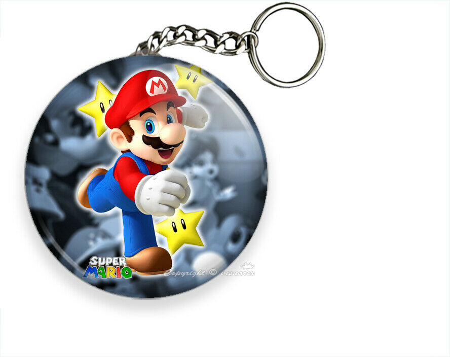 SUPER MARIO RUNNING WITH STARS KEYCHAIN KEY FOB RING CHAIN VIDEO GAMER GIFT IDEA