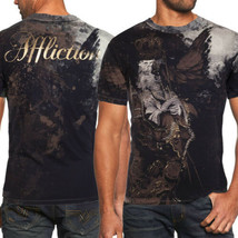 Affliction Royalty Deaths Black Book Grim Reaper Gold Foil Mens T-Shirt black - £67.63 GBP