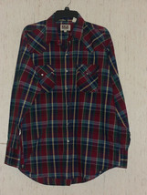 EXCELLENT MENS ELY CATTLEMAN LONG SLEEVE PEARL SNAP BURGUNDY PLAID SHIRT... - $25.20