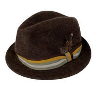 Vintage Fossil Hat Fedora Wool Brown Ribbon Feather - £31.34 GBP
