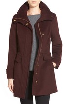 New NWT Womens Cole Haan Coat 8 Wool Bordeaux Dark Red Burgundy Stand Up... - £303.89 GBP