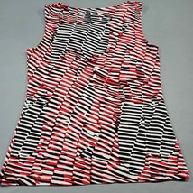 Tahari Womens Tank Size M Red Black White Print Dressy Cowl Neck Sleeveless Top - £8.55 GBP