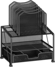 Simple Trending Mesh Desk Organizer With Sliding Drawer, Double Tray With, Black - £27.25 GBP