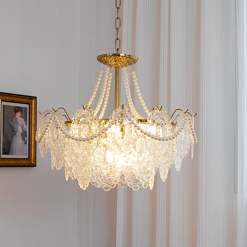Modern French Style Chandelier LED Clear Glass Hanging Lamp For Bedroom ... - $187.20+