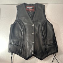 First Classic Women’s Leather Biker Vest Size Small Black Braided Lace S... - $559.01 MXN