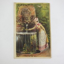 Victorian Trade Card Reynolds Bros Fine Shoes Lady At Well Water Fountain Garden - £7.96 GBP