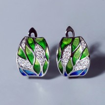 Er earrings for women genuine 925 silver plated green bamboo leaves shiny white cz fine thumb200