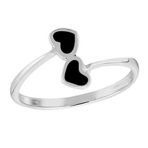 Charming Entwined Twin Hearts Black Onyx Sterling Silver Band Ring-7 - £11.78 GBP