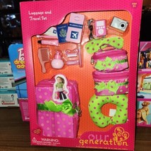 NEW Our Generation Luggage And Travel Set Pink Green Polka Dots camera i... - £14.55 GBP