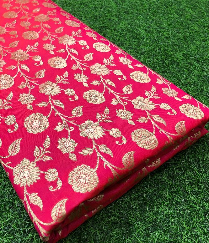 Primary image for Banarasi Brocade Fabric Coral Pink & Gold Fabric Wedding Dress Fabric NF761