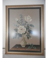 Vintage Framed Art Work Petit Point Needlework Floral Estate Find - $119.99