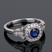 1.40C Round Blue CZ Diamond 925 Sterling Silver Engagement Promise Art Deco Ring - $112.99