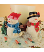 Vintage Resin Two Snowmen Candle Holder Christmas Themed - $9.49