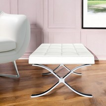 24" White Genuine Leather and Silver Tufted Footstool Ottoman - $13,217.11 MXN