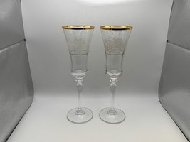 Pair of Mikasa Crystal ANTIQUE LACE Champagne Flutes Glasses - $54.99